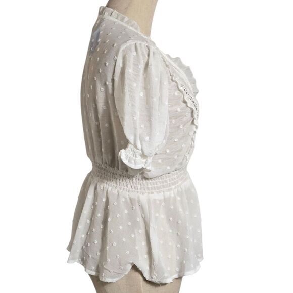 Love Tree Sheer White Lace Trim Peplum Romantic Blouse NWT - Picture 3 of 7